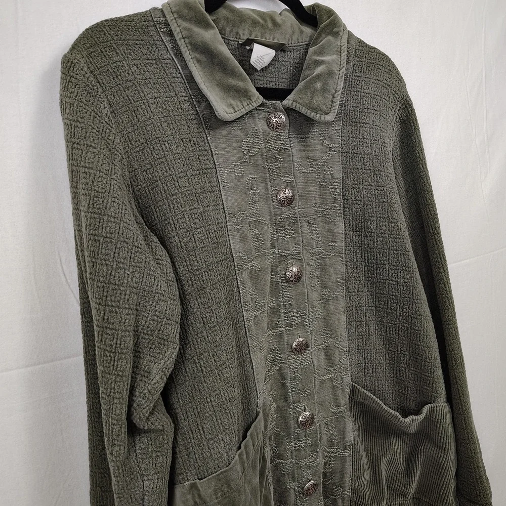 Mark & Mazie Green‎ Shacket Womens M Velvet Corduroy Lagenlook Woodland Fairy